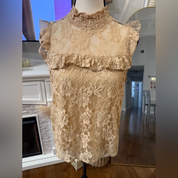 bleuh ciel Lace Ruffle Top in Beige - Picture 1 of 9